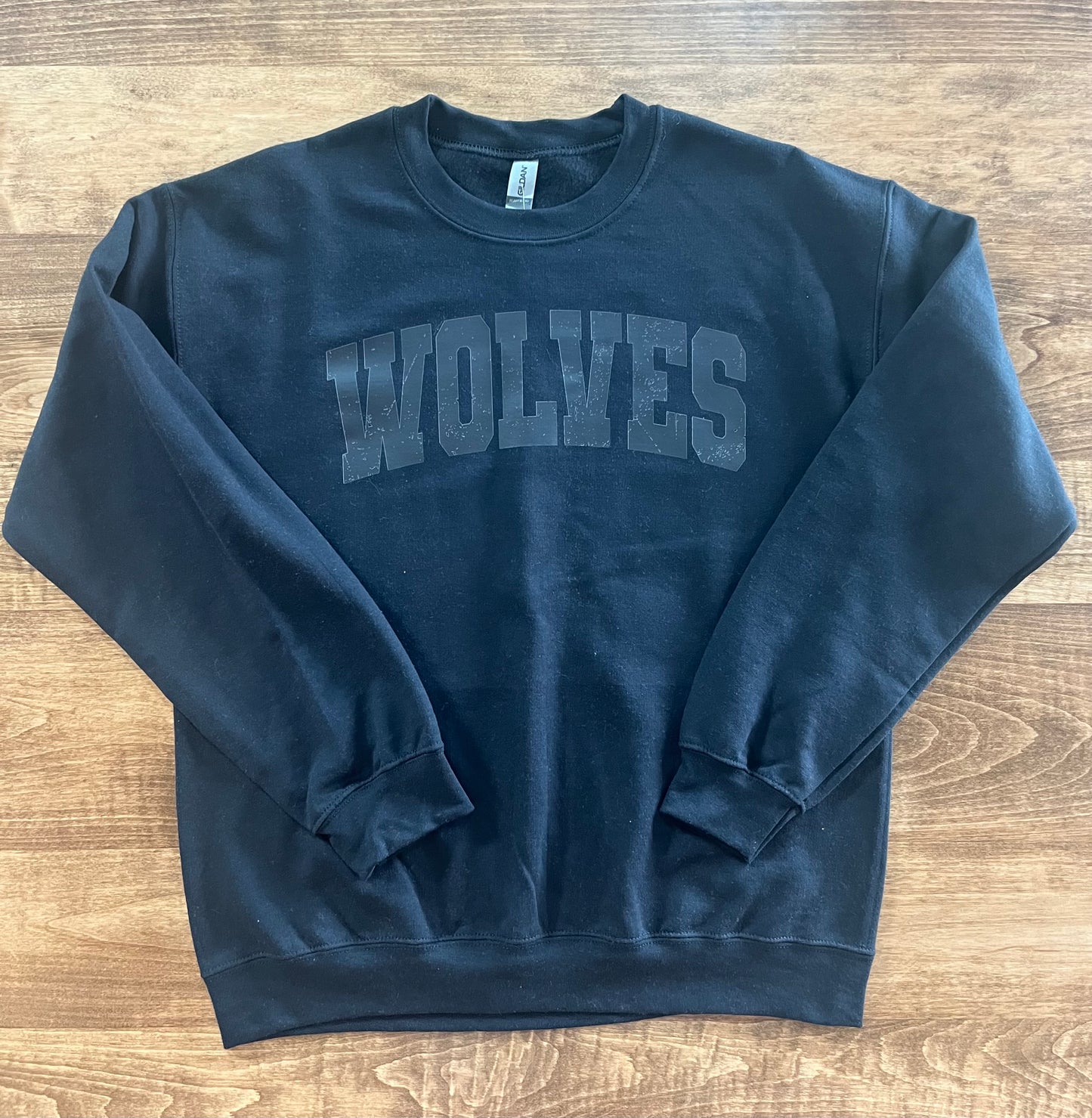 Black Distressed Wolves Crew