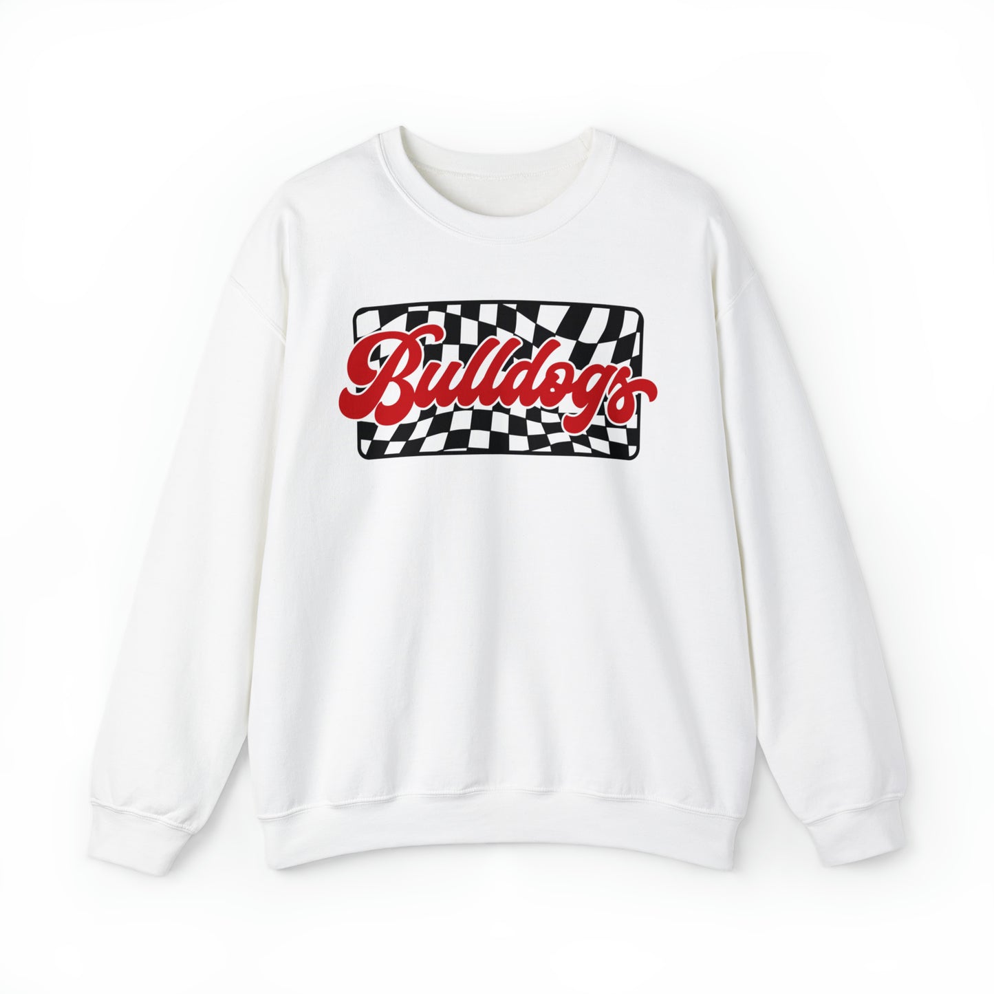 Bulldogs Checkered-White& Dark Red Crewneck Sweatshirt