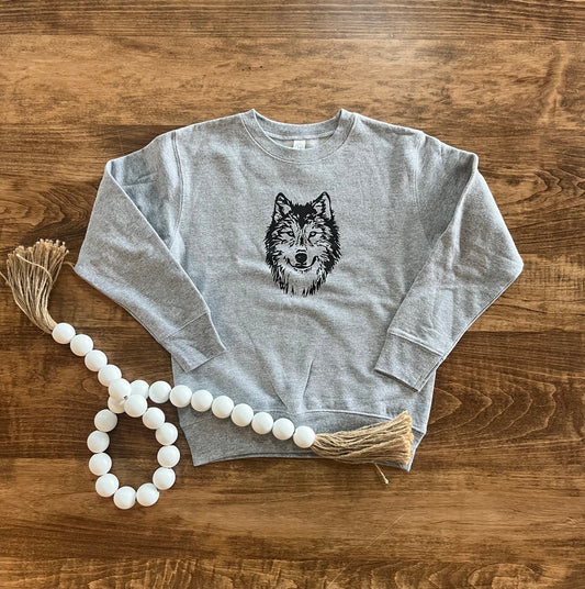 Youth Wolf head crew neck